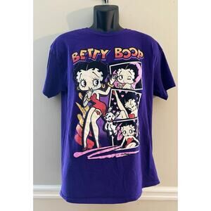 Betty Boop Graphic Cartoon T Shirt Men's Size Large Purple Short Sleeve Shirt